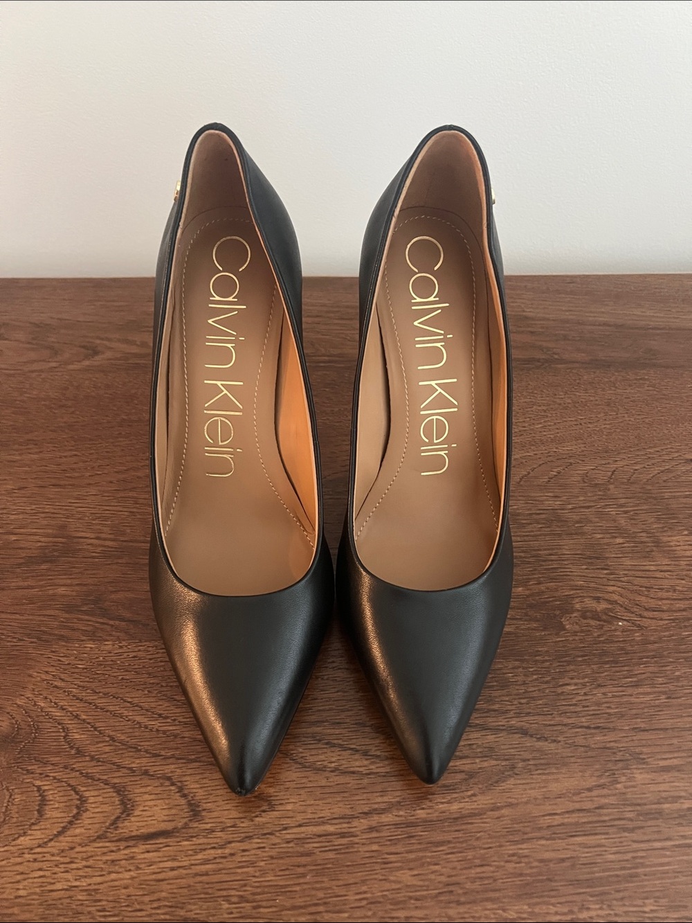 Calvin Klein Black Leather Pointed-Toe Pumps